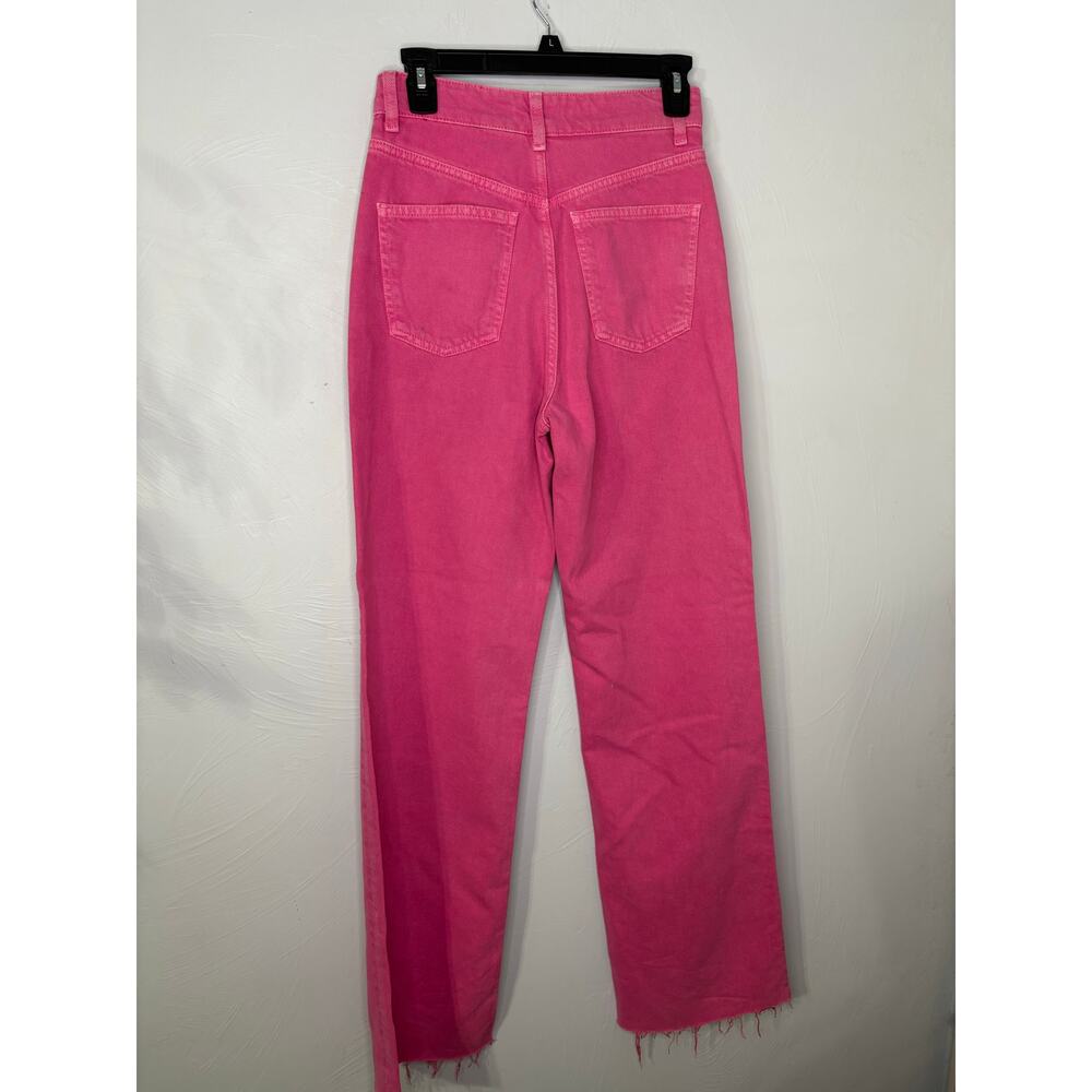 Zara Wide Leg Raw Hem Pink Jeans Denim Women's Size 6 Spring Pants High Rise NWT - Picture 3 of 10